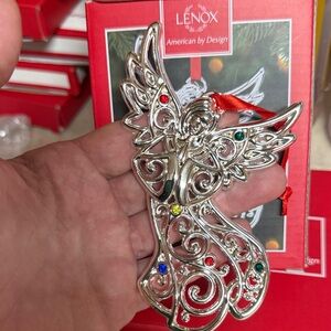 Lenox Silver Angel Ornament with Red and Gold Accents